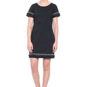 Coercion London black shift dress with fringe trim on the sleeves size US10